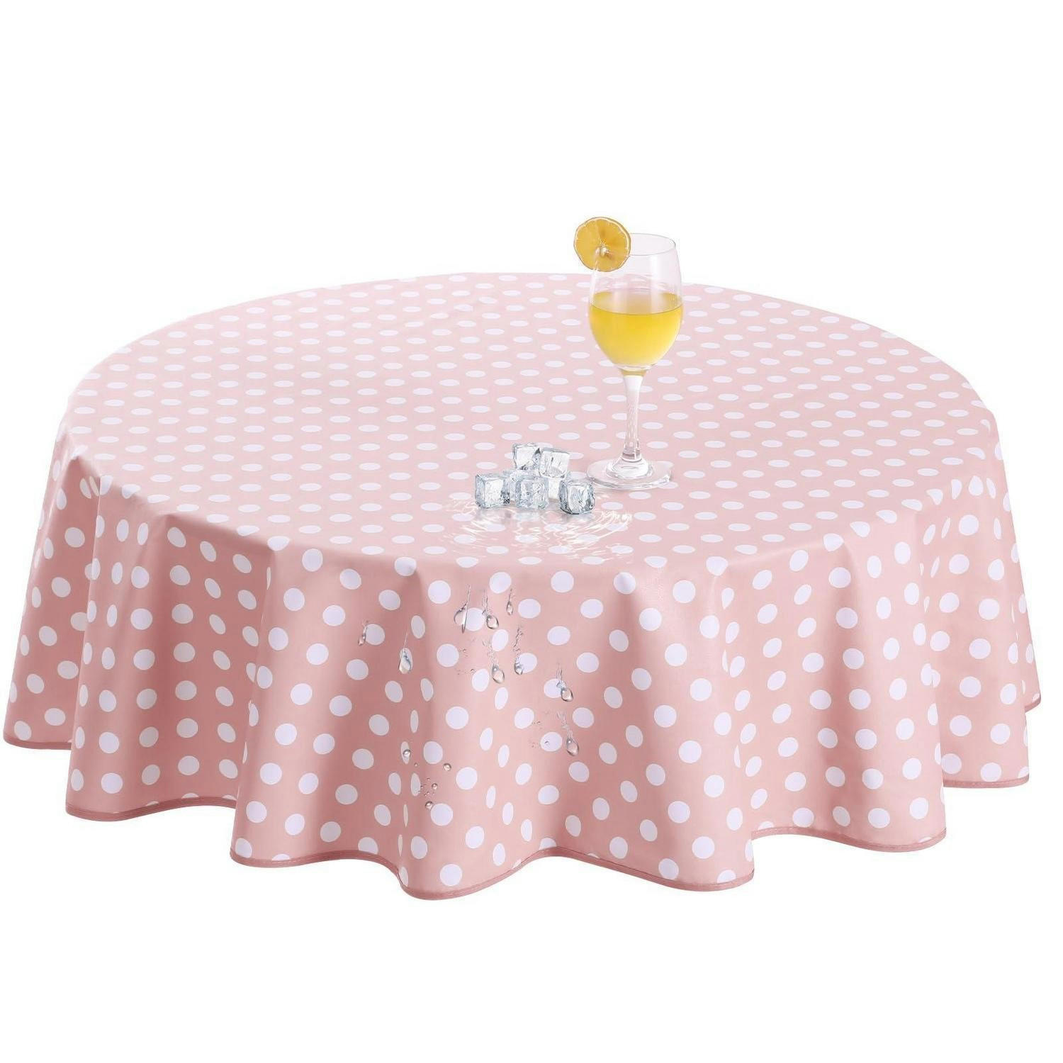 TISCHDECKE rund 140 cm rosa Punkte abwischbar wetterfest - Rosa, Kunststoff (140/140/1.5cm)
