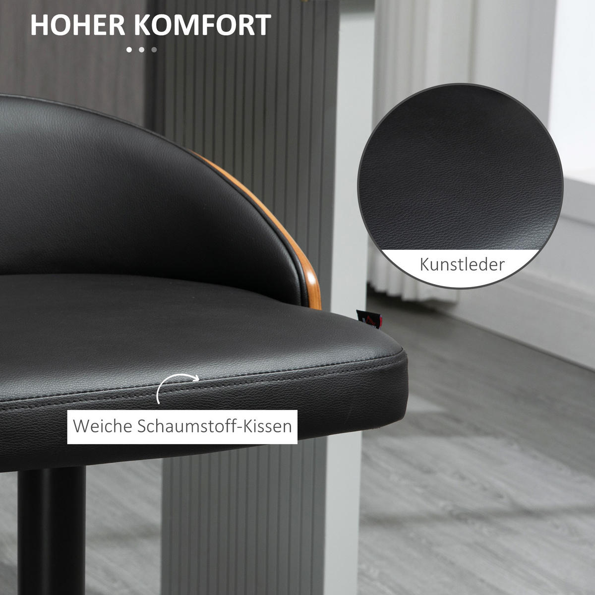 BARHOCKER, Kunstleder, Schwarz+Kaffee - Schwarz, Kunststoff (49.5/96/48cm) - HOMCOM