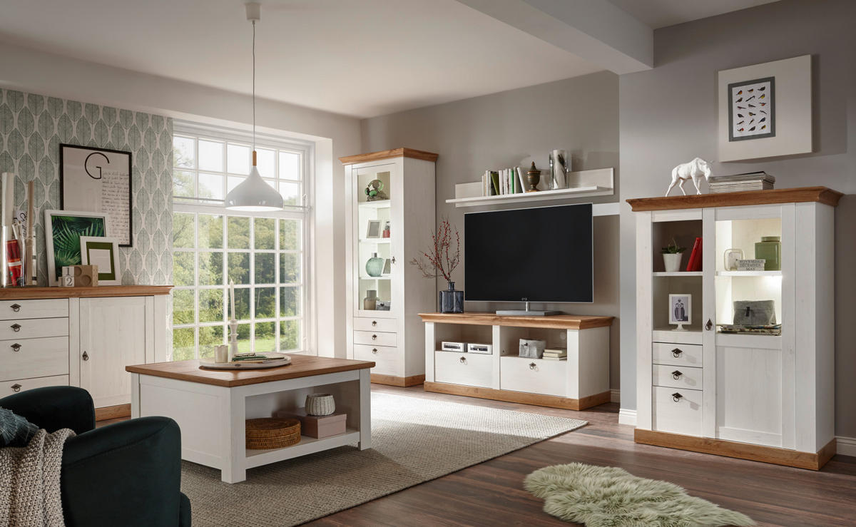 WANDBOARD weiß Pinie, Landhaus Wandregal 146 cm Bücherregal - Eiche Wotan/Weiß, Holzwerkstoff (146/20/20cm) - Furn.Design