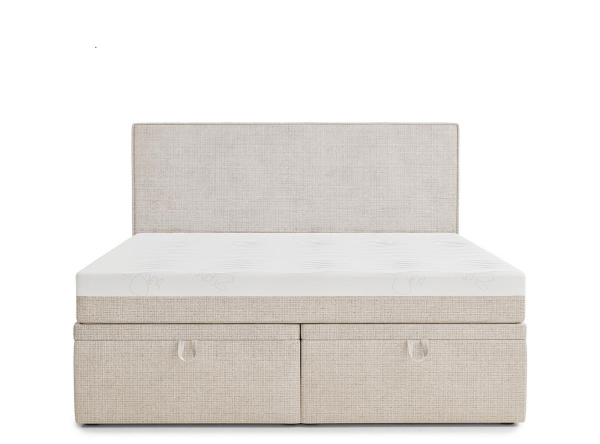 BOXBETT 180/200 cm Tegal, in Creme, Matratze, gepolstertes Kopfteil, Bettkasten, H3 = fest - Creme/Schwarz, Holz/Holzwerkstoff (180/200cm) - Maison de Reve