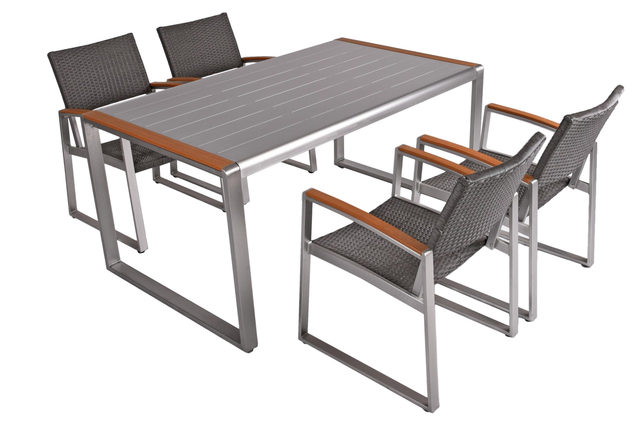 GARTEN-SITZGRUPPE Andy 5-teilig Kunststoffgeflecht - Hellbraun, Kunststoff - DELUKE