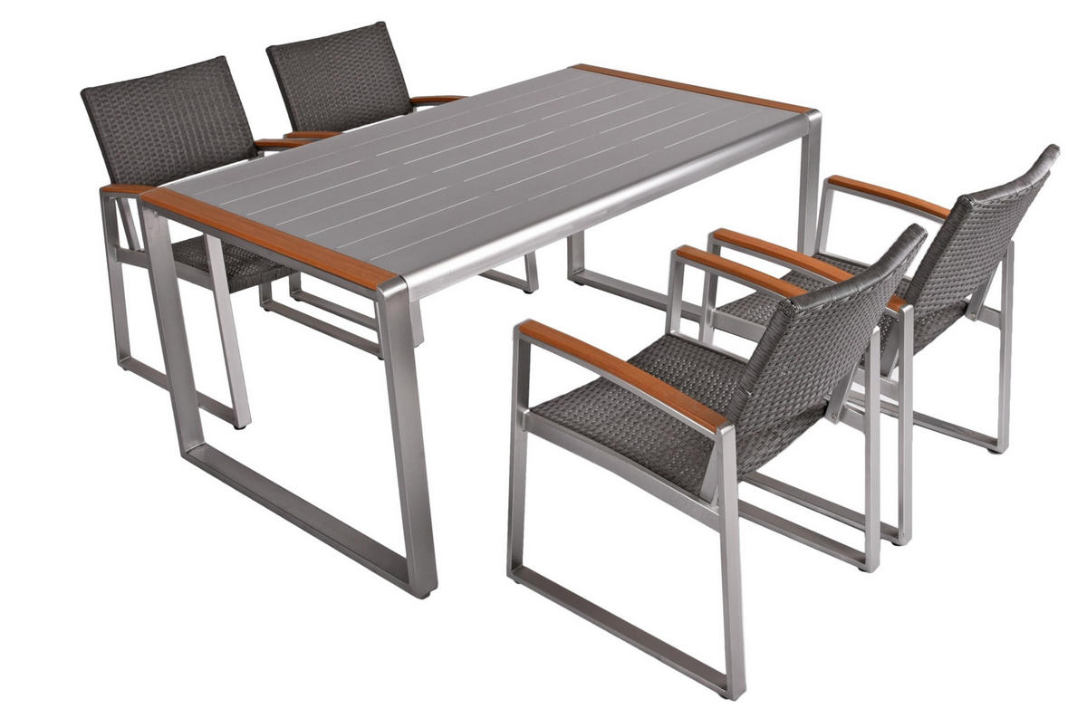 GARTEN-SITZGRUPPE Andy 5-teilig Kunststoffgeflecht - Hellbraun, Kunststoff - DELUKE