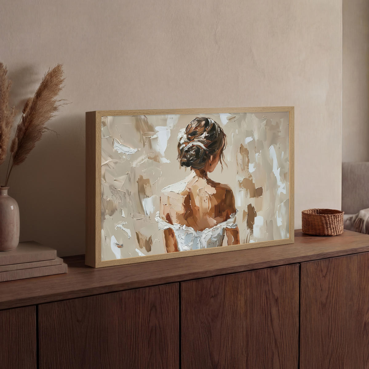NÁSTĚNNÁ LAMPA S AKUMULÁTOREM Žena - malba - abstraktní - béžová - moderní 60x40 cm - světle hnědá, kompozitní dřevo (60/40/8cm) - OnlyWow