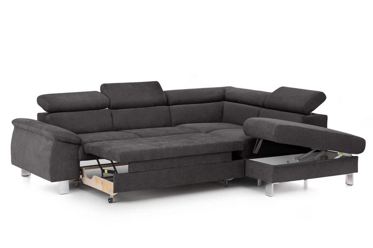 ECKSOFA mit Schlaffunktion und Bettkasten - Chromfarben/Dunkelgrau, Holz/Textil (207/249cm) - Cotta