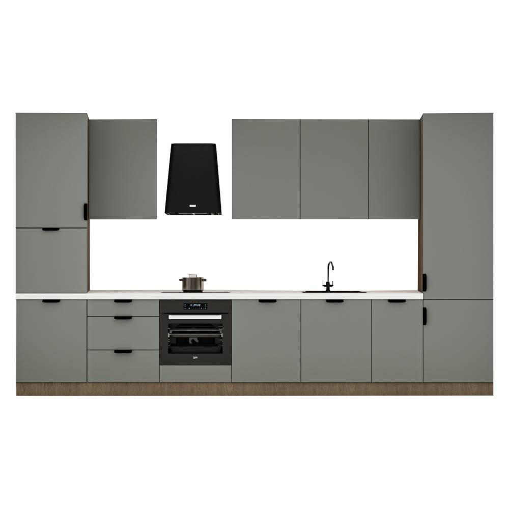 KÜCHENZEILE 400 cm - Sorento KS9-M400 - in Grün / Dunkle Eiche - Eichefarben/Schwarz, Holz/Metall (400/247/58cm)