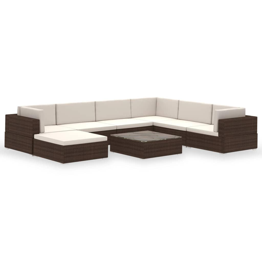 GARTEN-LOUNGE-SET Mit Auflagen 8-teilig Poly Rattan Braun - Creme/Braun, Kunststoff - vidaXL