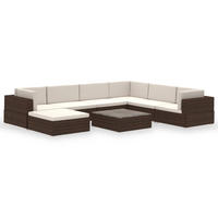 GARTEN-LOUNGE-SET Mit Auflagen 8-teilig Poly Rattan Braun - Creme/Braun, Kunststoff - vidaXL