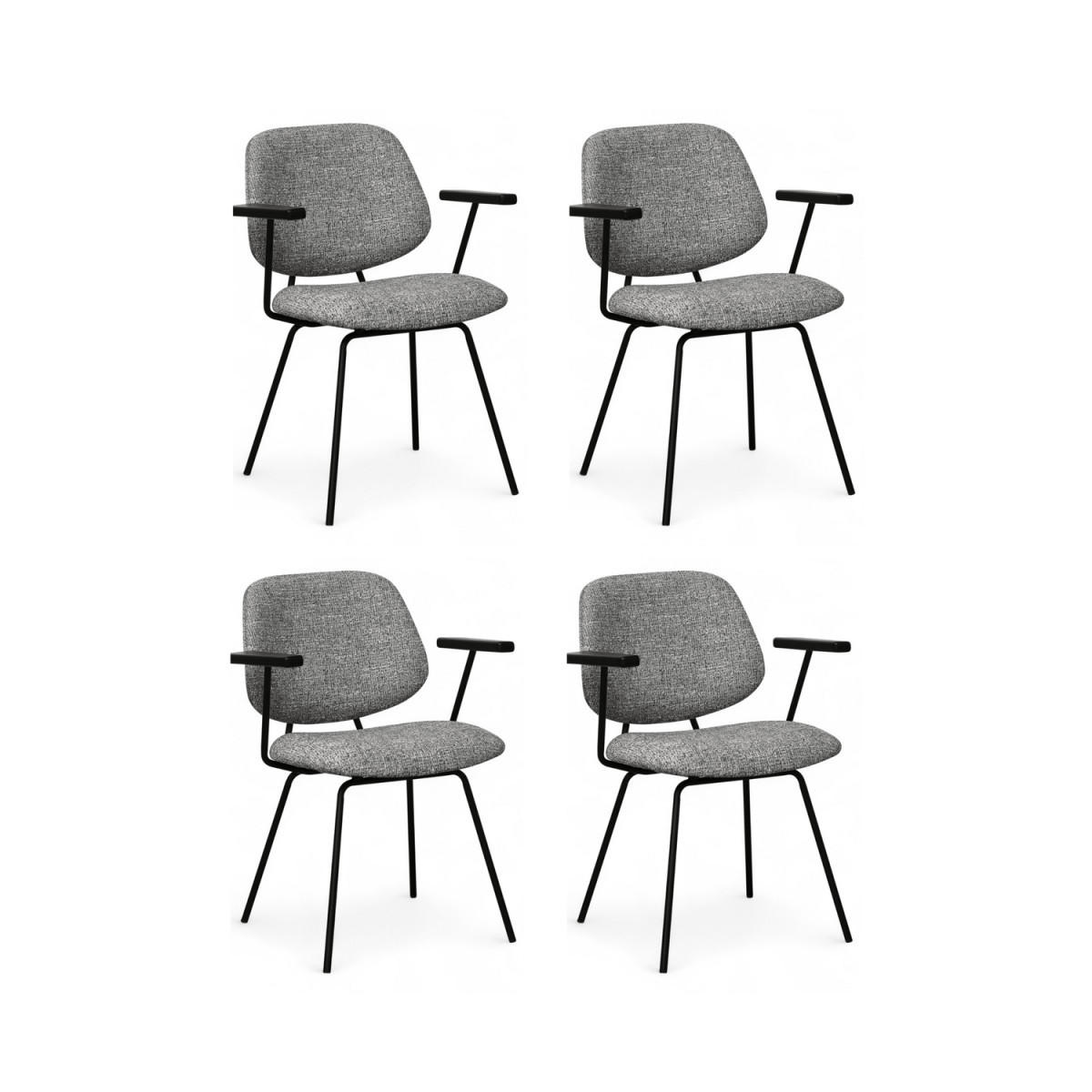 ARMLEHNSTUHL-SET 4 Stück in Teddystoff Grau - Schwarz/Grau, Textil/Metall (50/82/58cm) - Furnhouse