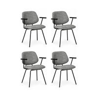 ARMLEHNSTUHL-SET 4 Stück in Teddystoff Grau - Schwarz/Grau, Textil/Metall (50/82/58cm) - Furnhouse