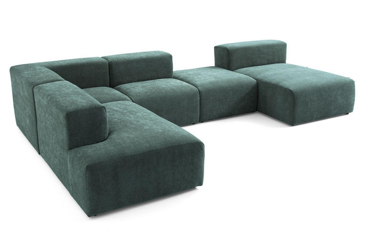5-SITZER modulares Wohnlandschaft U XXL HEAVEN SET 6 Links, Breite 375 cm Webstoff Dunkelgrün - Dunkelgrün/Schwarz, Holz/Kunststoff (375/73/245cm) - Muffo