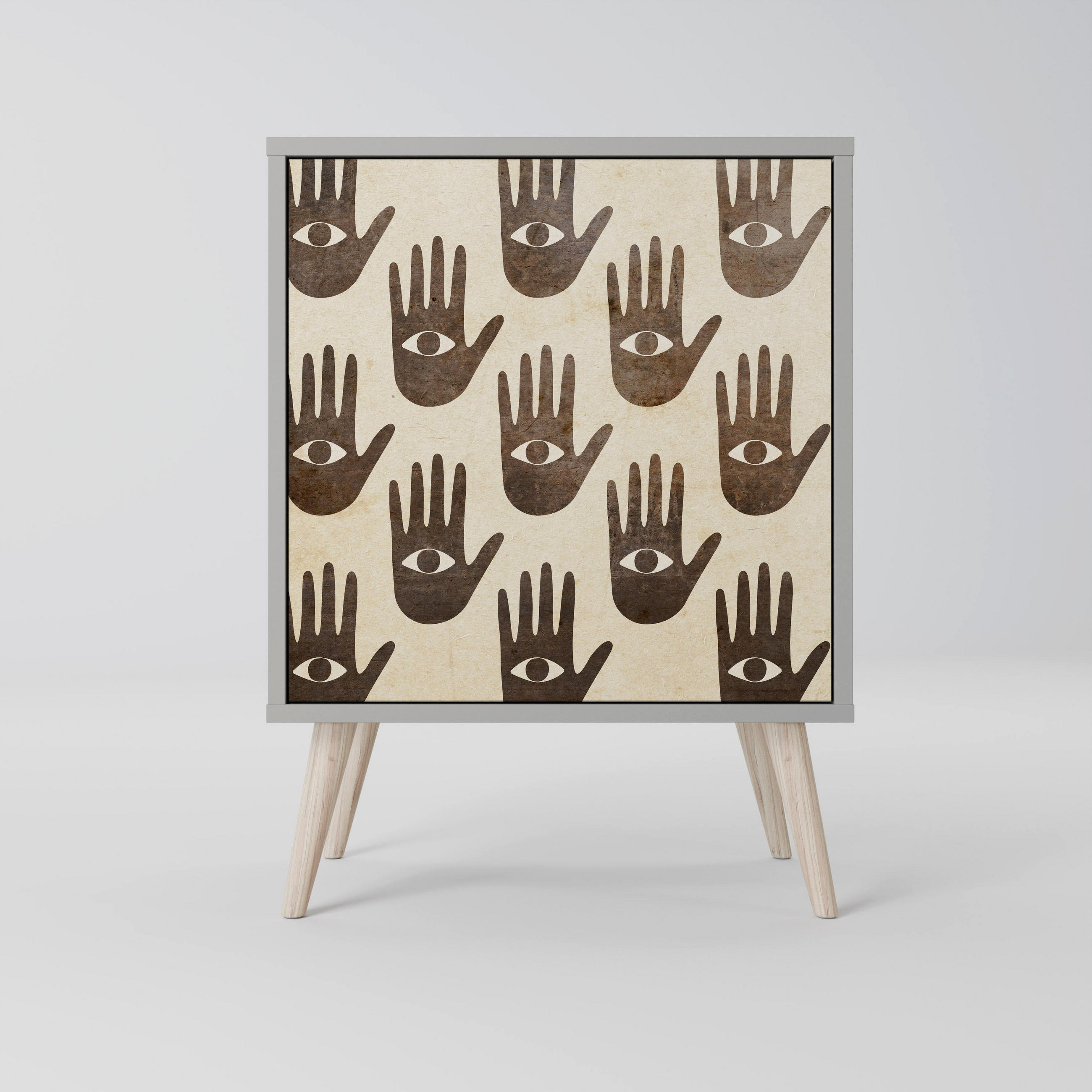 SIDEBOARD SEE MORE, Grau, 57,5x42x77,5 cm, Schräge Buchenholzfüße - Buchefarben/Multicolor, Holzwerkstoff/Buchenholz (57.5/77.5/42cm) - SpaceRebels