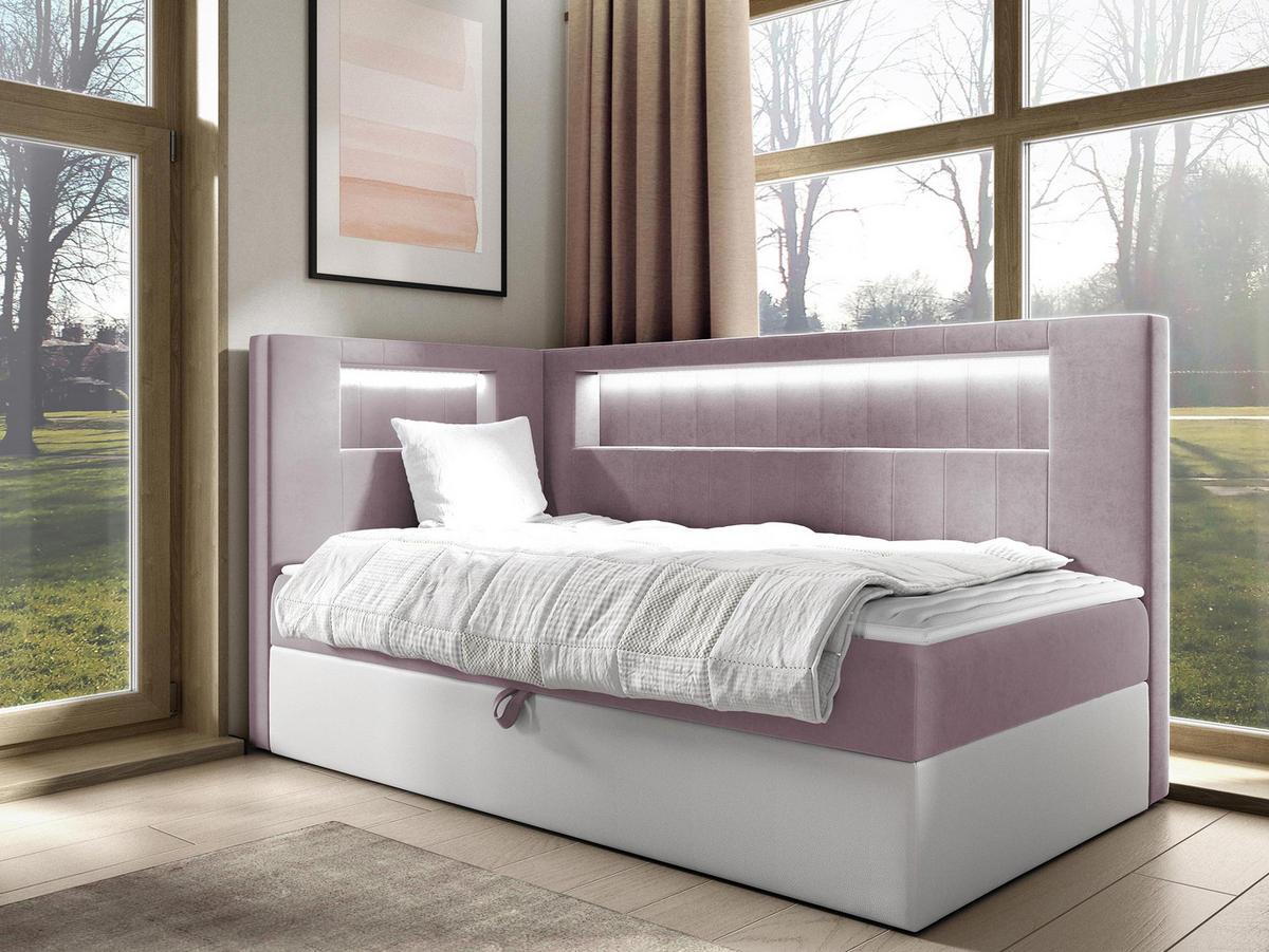 BOXBETT Gold Junior 3, Seite zum Öffnen des Bettkastens: Links - H3 - Weiß/Rosa, Holz (100/200cm) - MIRJAN24