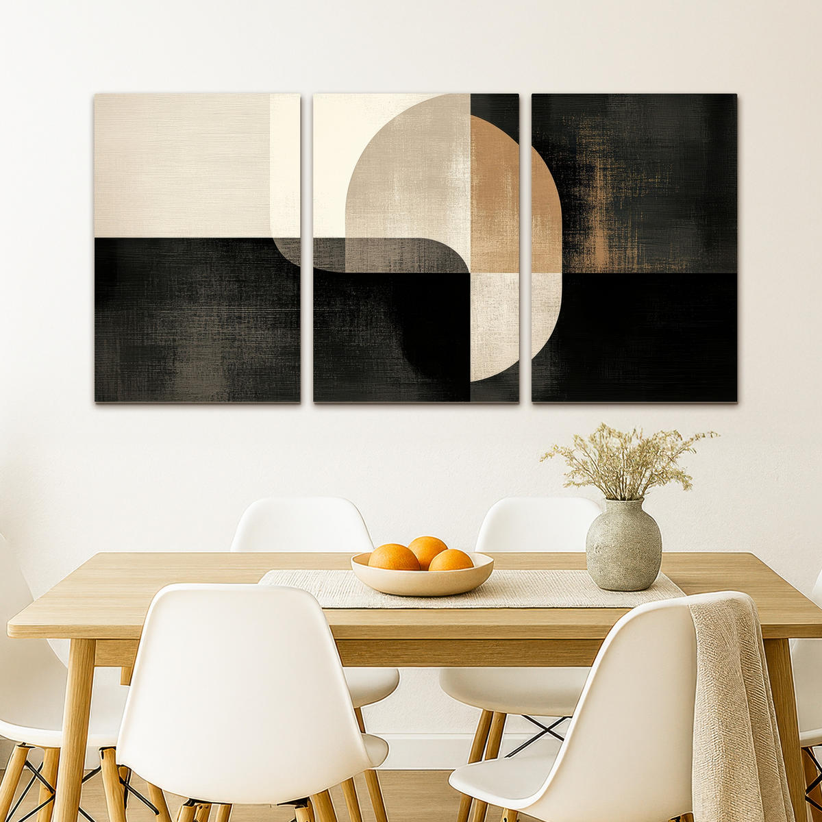 LEINWANDBILD 3er Set Formen - Abstrakt - Gold 120x60 cm - Schwarz, Textil (120/60cm) - MuchoWow