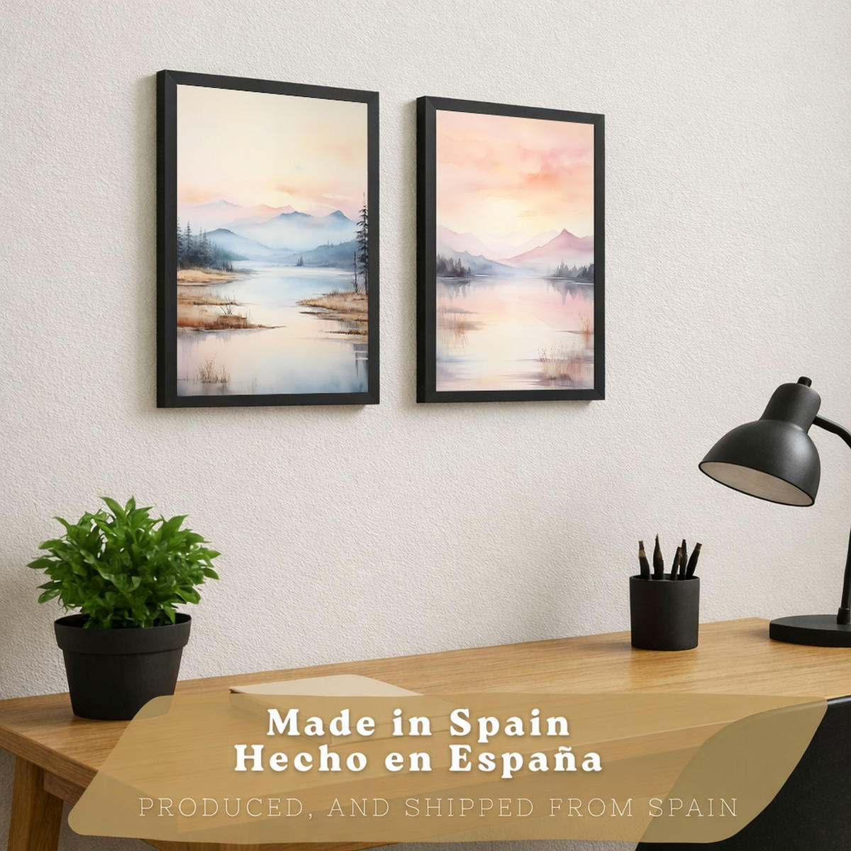 PLAKAT Sada 2 Východ slunce A3 Černý rám - černá, papír (29.7/1/42cm) - Nacnic