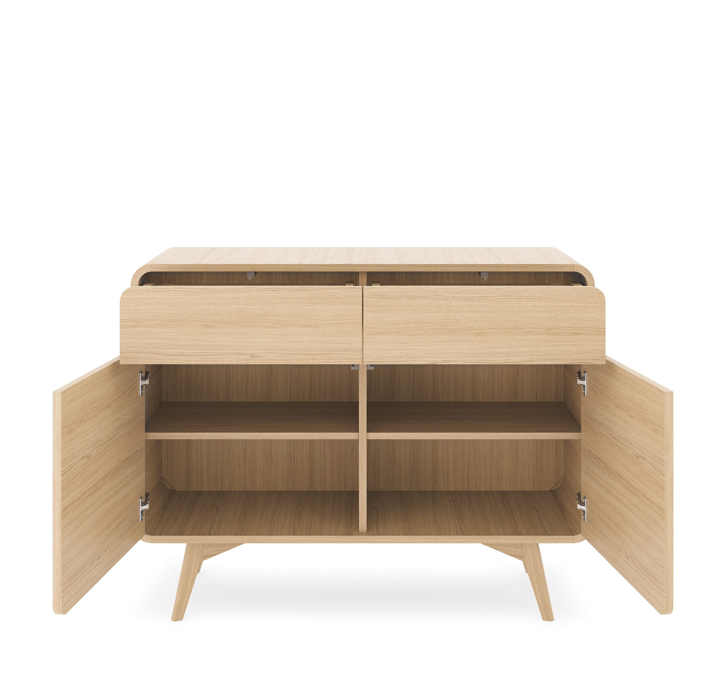 KOMMODE Velion Vincenza Eiche, Zweitürig mit Schubladen, abgerundete Kanten - Eichefarben, Holzwerkstoff (108/84/39cm) - Bettso