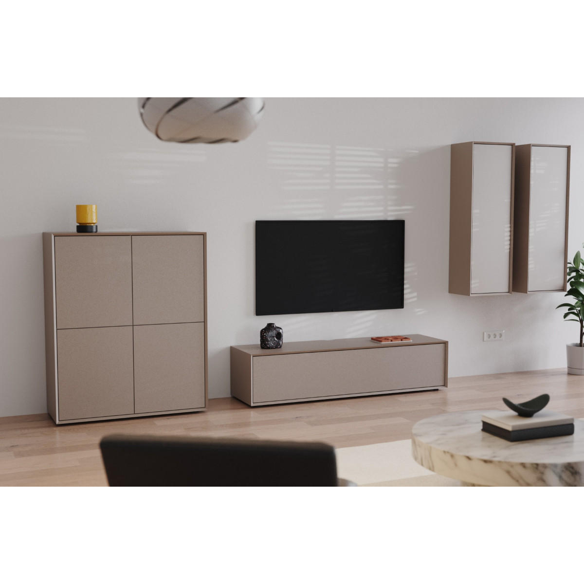 LOWBOARD mit 1 Klappe 43/160/36 cm - Sandfarben, Holzwerkstoff (43/36/47cm) - Calicosy