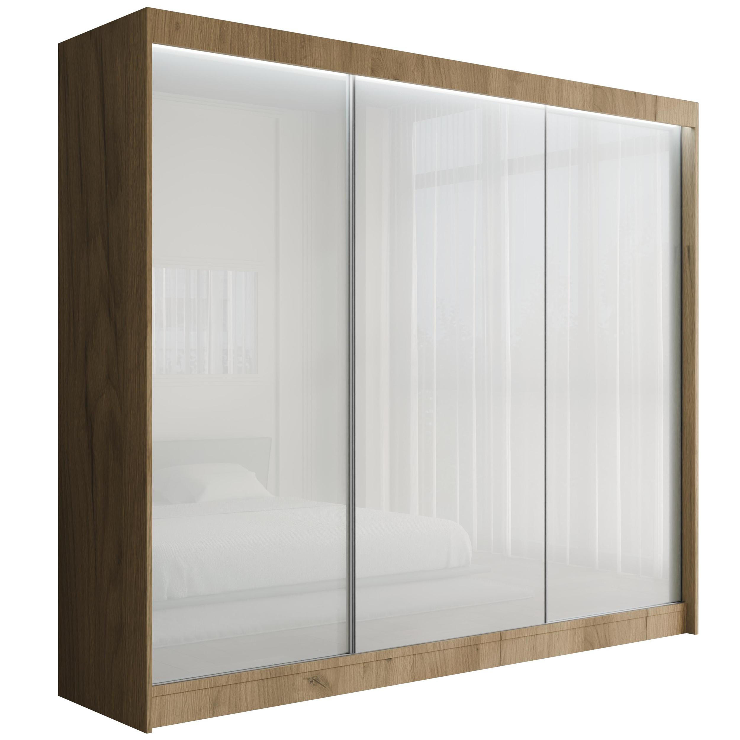KLEIDERSCHRANK PEKA mit LED - 250 cm - Eichefarben|Weiß - Eichefarben/Weiß, Holzwerkstoff (250/215/61cm) - ALTDECOR