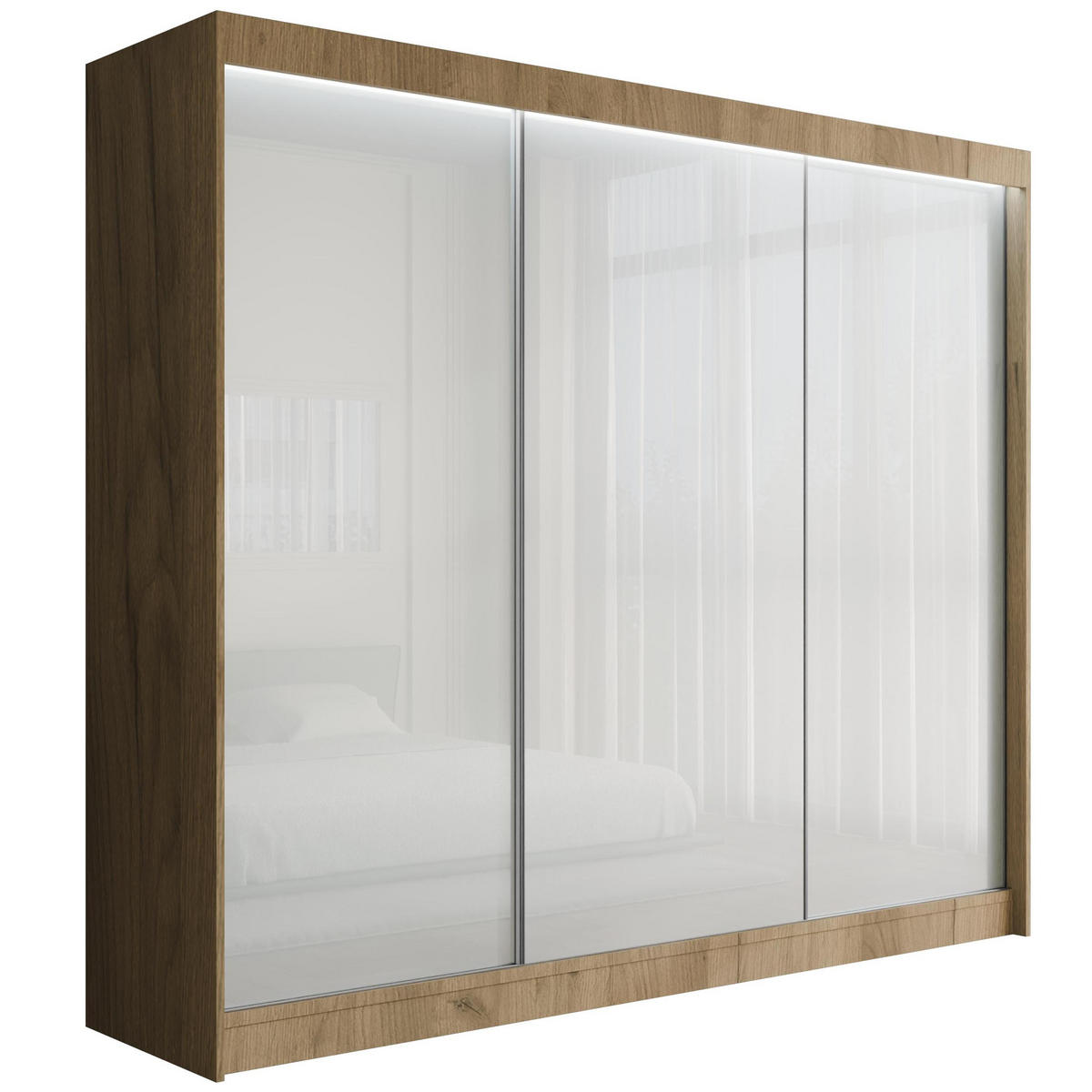 KLEIDERSCHRANK PEKA mit LED - 250 cm - Eichefarben|Weiß - Eichefarben/Weiß, Holzwerkstoff (250/215/61cm) - ALTDECOR
