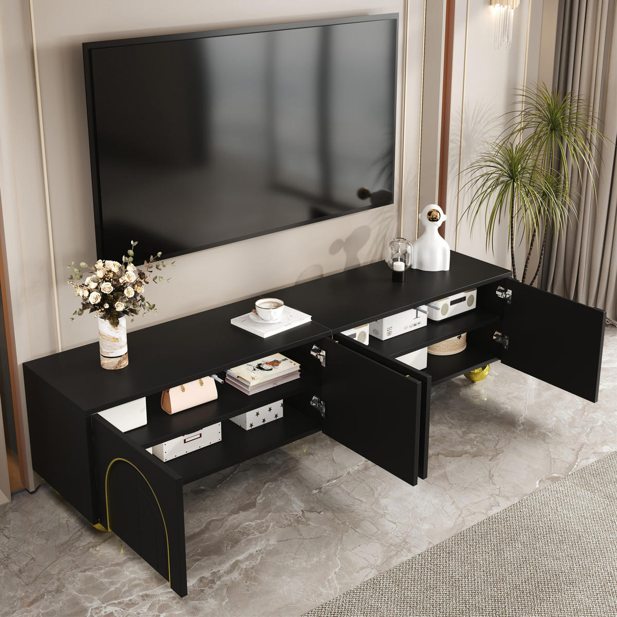 TV-ELEMENT mit 4 Türen 170 x 38 x 44 cm Schwarz - Schwarz, Holzwerkstoff (38/44/170cm) - Beauniv