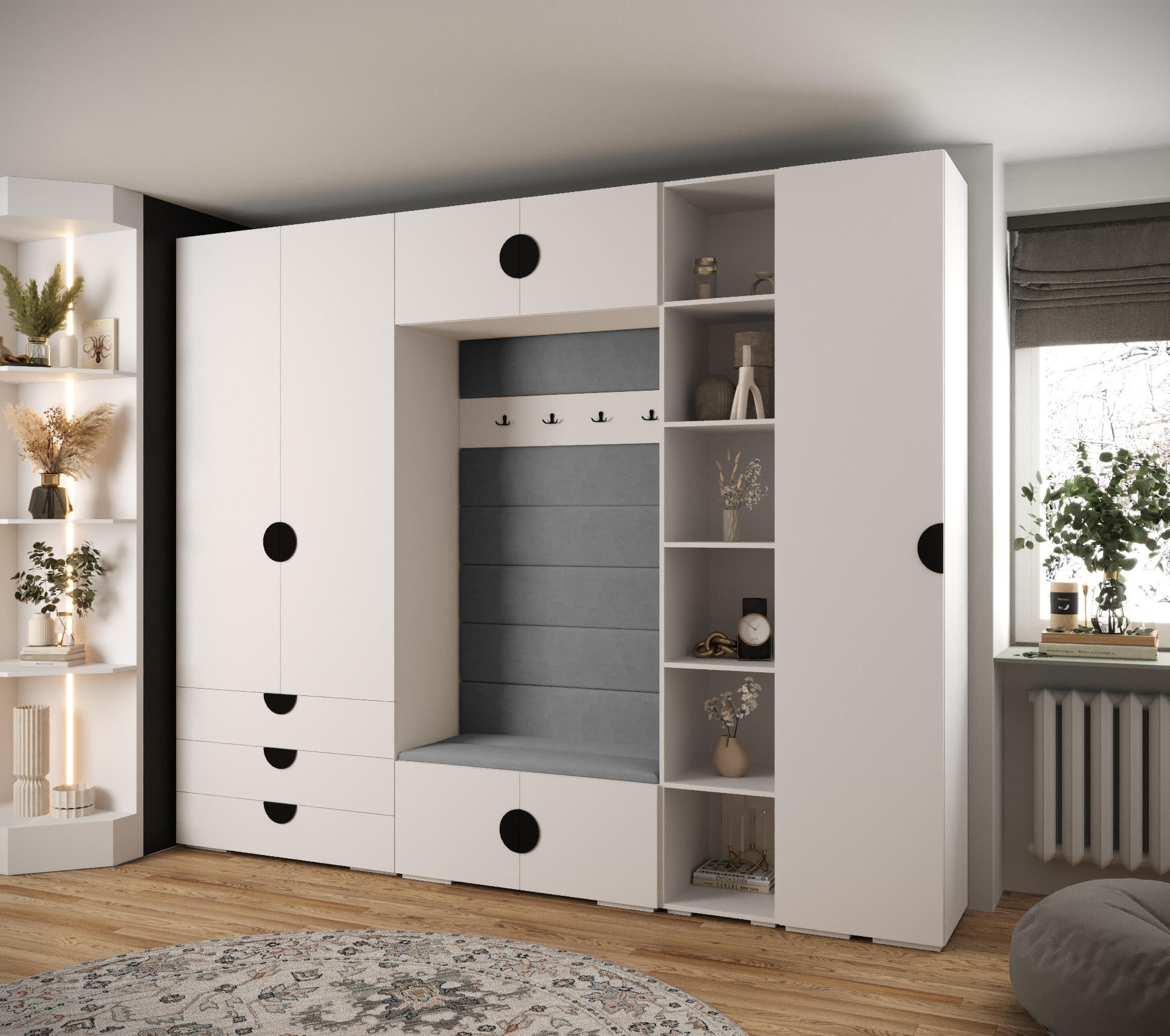 GARDEROBEN-SET 236,7/290/47 - Schwarz/Weiß, Holz/Kunststoff (290/236.7/47cm) - Abiks Möbel