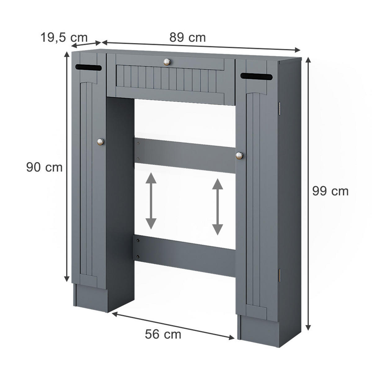 TOILETTENSCHRANK Bianco Grau 89 x 99 cm mit 2 Toilettenpapierspendern - Grau, Holzwerkstoff (89/99/19.5cm) - Vicco
