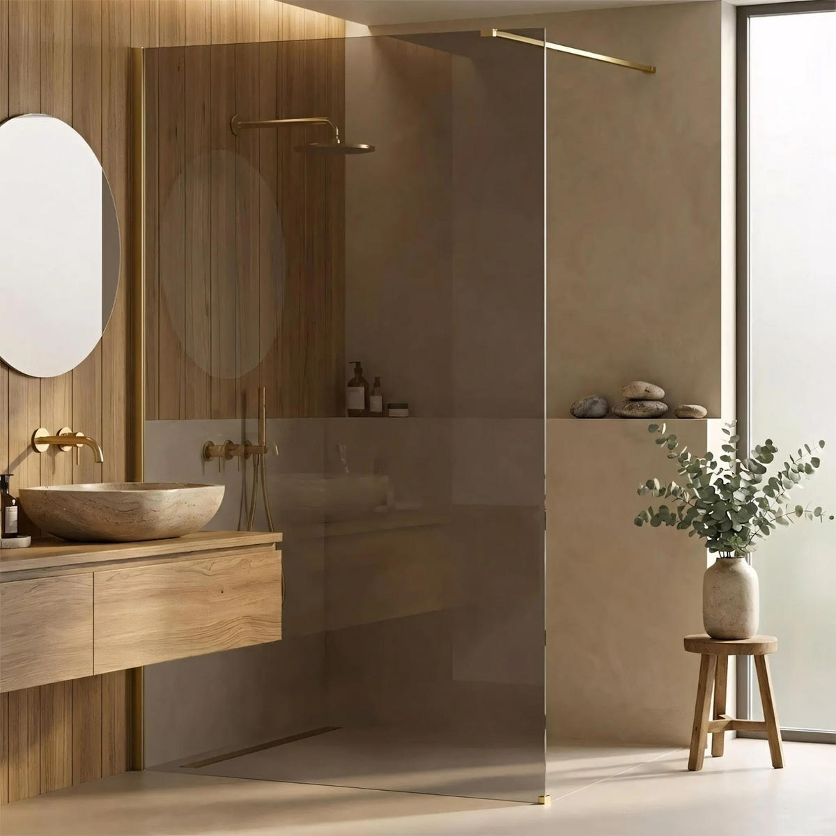 DUSCHWAND Rea Flexi Brown / Brush Gold 140 - Goldfarben, Glas (120/140/195cm) - REA