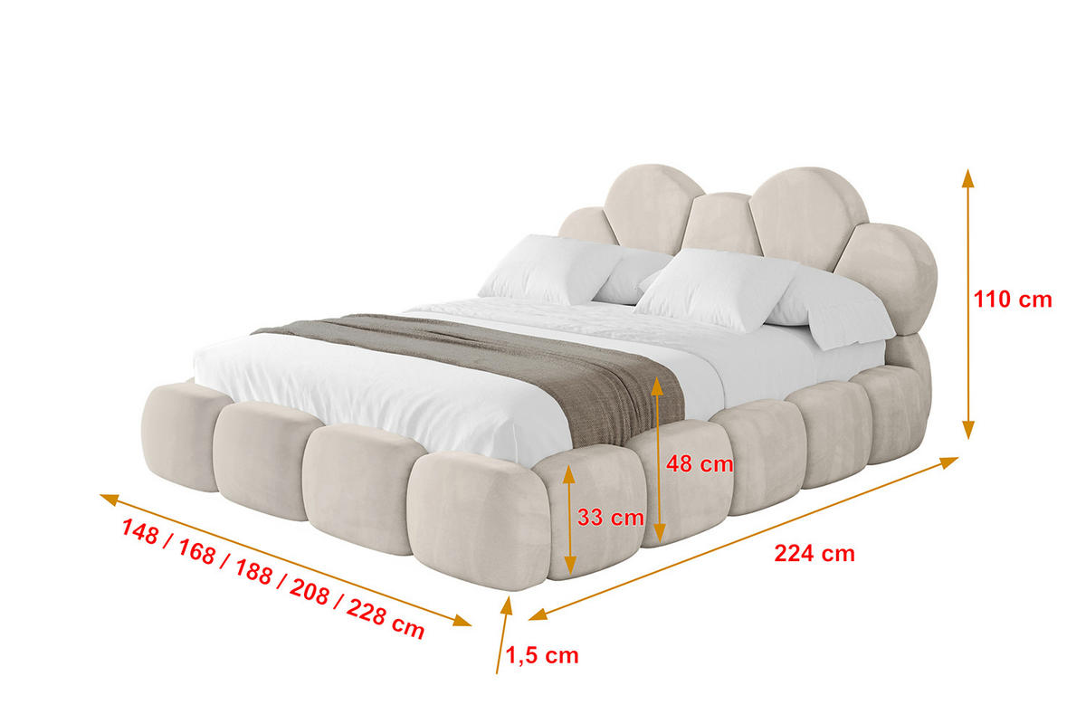 POLSTERBETT mit Bettkasten und Lattenrost, Boxbett ohne Matratze - LANA 200x200 Beige - Beige, Holzwerkstoff/Textil (200/200cm) - ALTDECOR
