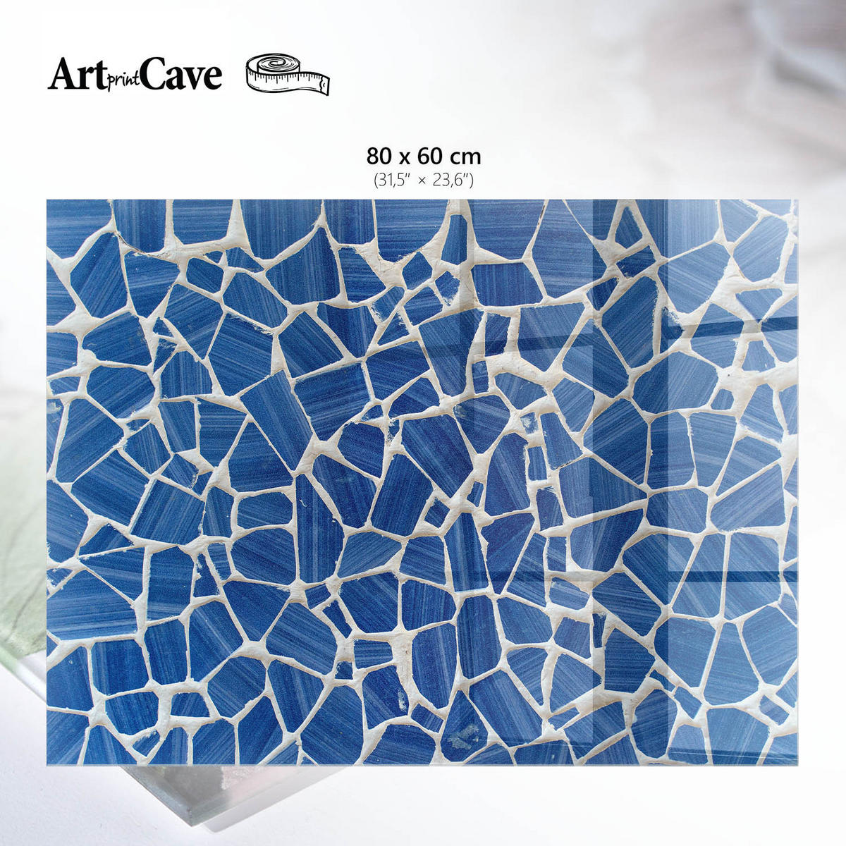 GLASPLATTE 80x60 cm – Blaues Mosaik - Creme, Glas (0.4/80/60cm) - ArtPrintCave
