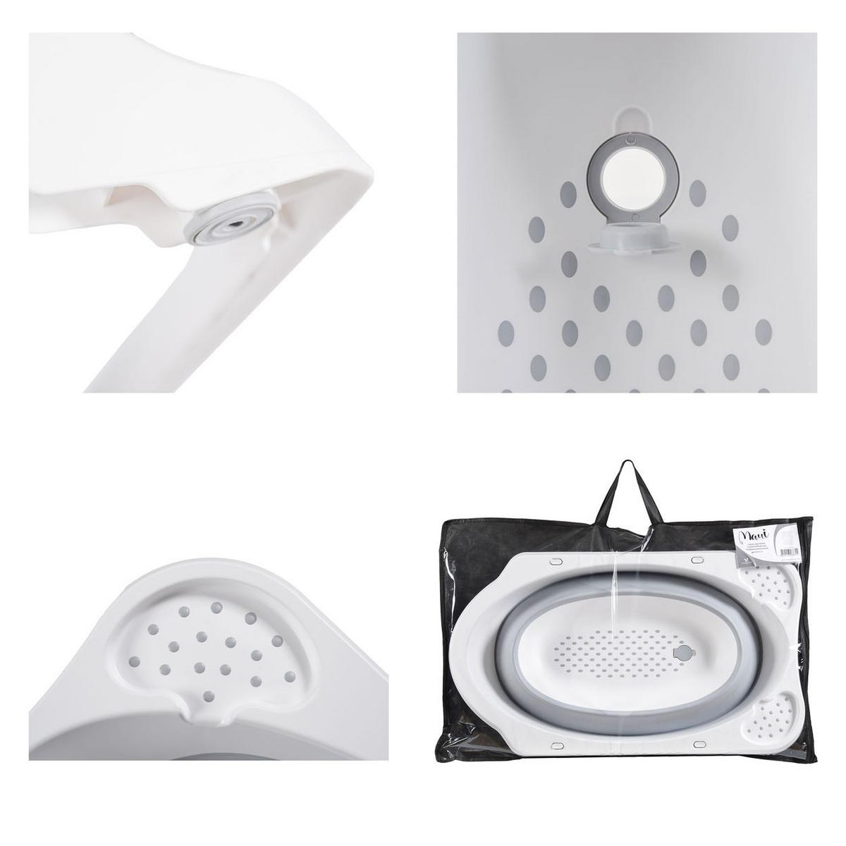 BABYBADEWANNE Maui grau 84 cm lang, Wasserablauf, Ablagefächer - Grau, Kunststoff (48/84cm) - Cangaroo