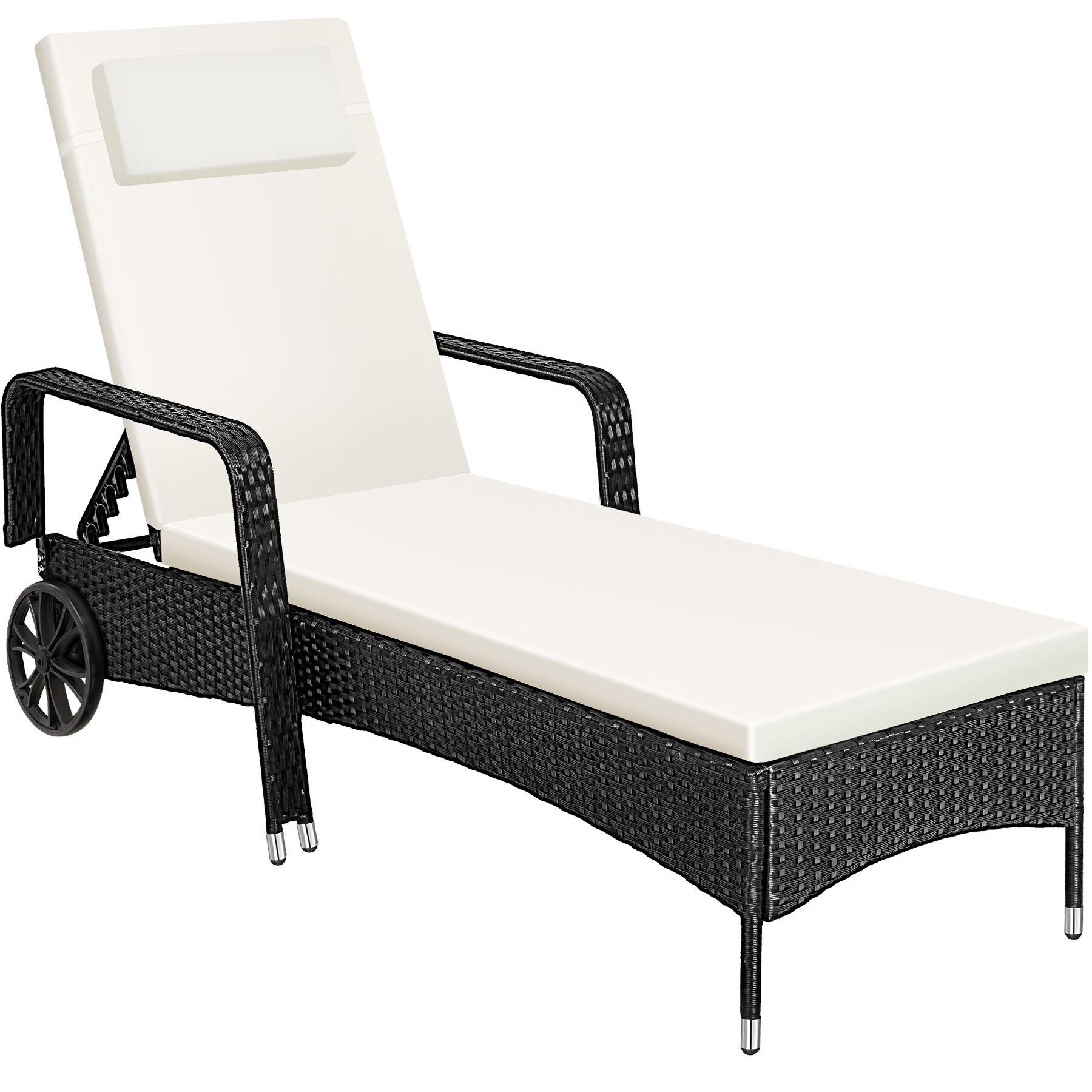 RATTAN-SONNENLIEGE, 200 x 70 x 33 cm, schwarz/beige - Beige/Schwarz, Kunststoff (70/33/200cm) - tectake