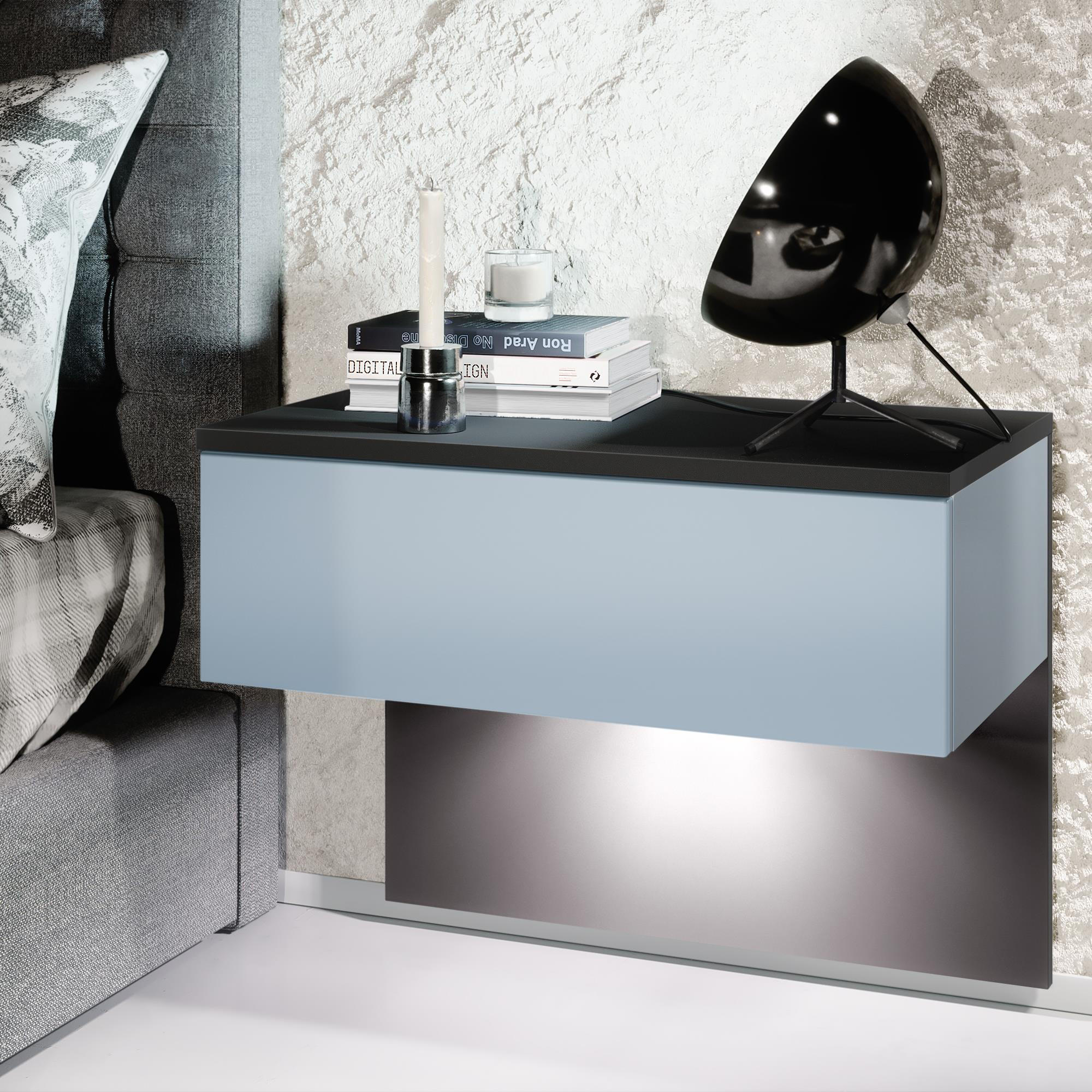 NACHTTISCH Sleep Fronten in Denim matt - Pastellblau, Holzwerkstoff (60/46/35cm) - Vladon