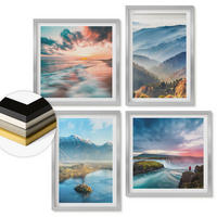 WANDBILDER 4er Set - 50x50 cm & 40x60 cm Silberner Rahmen - Berglandschaften, Wasserfälle - Silberfarben, Kunststoff (50/50cm) - ArtPrintCave