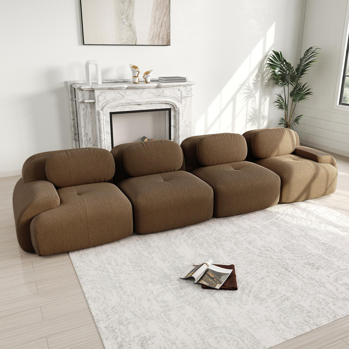 4-SITZER SOFA Cord Braun frei kombinierbar - Braun, Textil (388/75/103cm) - WISHDOR