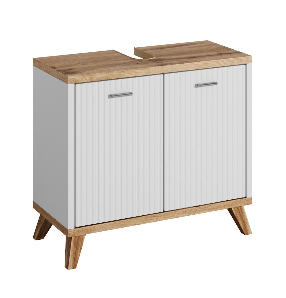 WASCHBECKENUNTERSCHRANK Colima 2 Schubladen Eiche mit Weiß - 60 x 28 x 54 cm - Weiß, Holz (60/54/28cm) - Badplaats