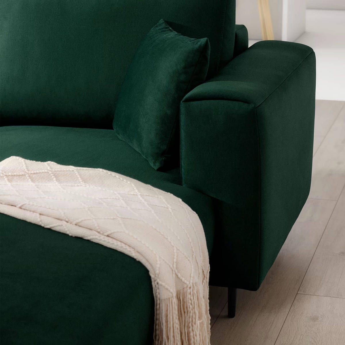 ECKSOFA mit Schlaffunktion und Bettkasten, Loco-Stoff - Dunkelgrün/Schwarz, Textil/Metall (190/289cm) - Eltap