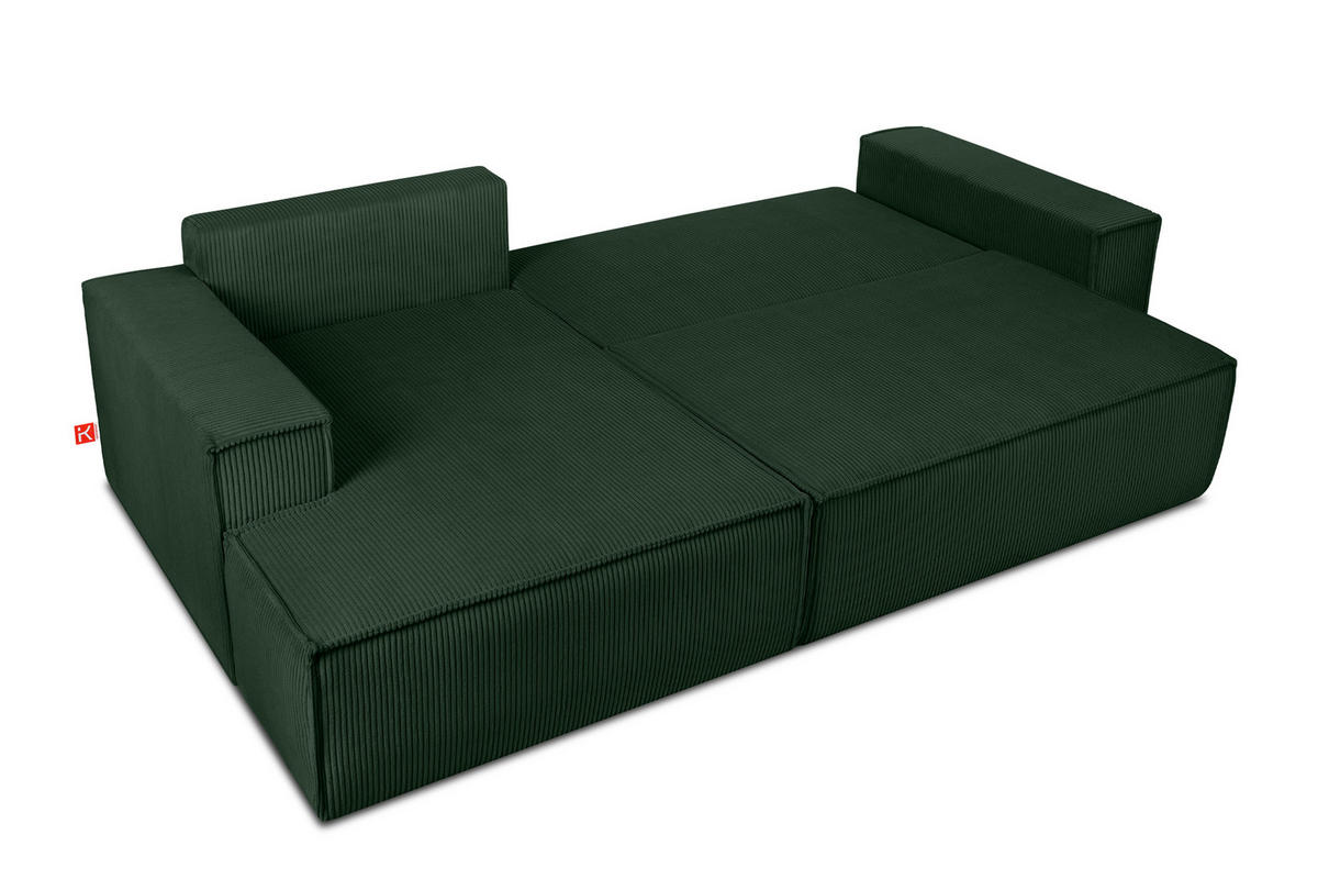 ECKSCHLAFSOFA-LINKS NAPI in Pet Friendly Cord-Stoff, dunkelgrün - Dunkelgrün/Schwarz, Textil (262/148cm) - KONSIMO®