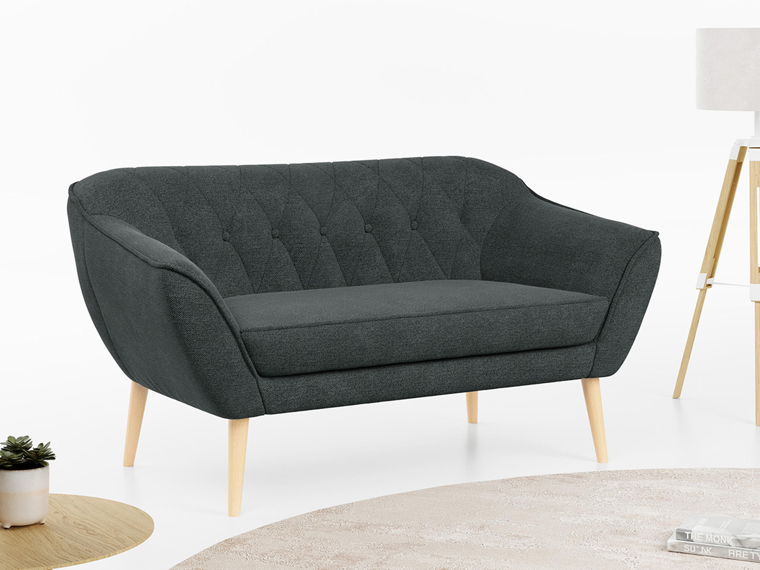 SOFA Pirs 2 Sitzer Strukture Dunkelgrau - Dunkelgrau/Braun, Holz/Textil (140/75/74cm) - MKS