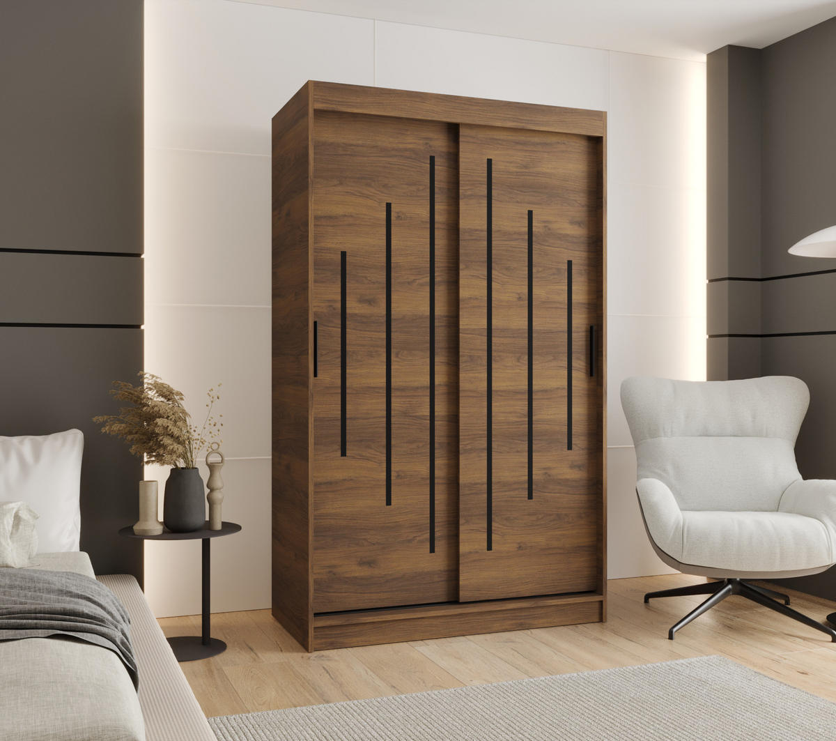 ŠATNÍ skříň s posuvnými dveřmi 200/120/62 2dveřová - černá/hnědá, dřevo/plast (120/200/62cm)