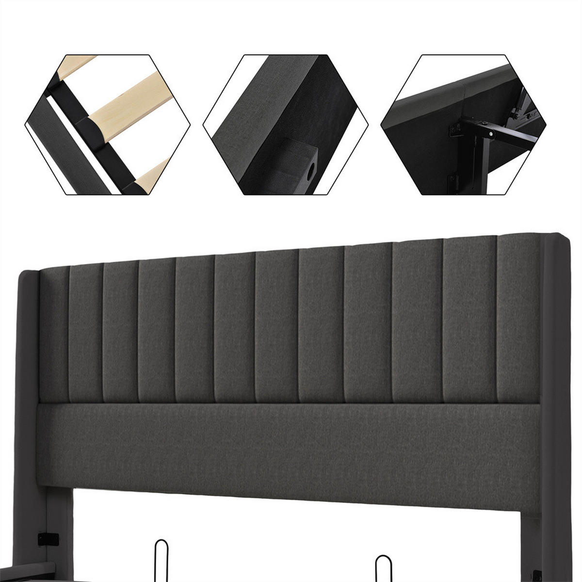 POLSTERBETT 180/200 cm in Grau Leinen - Grau, Holz/Textil (180/200cm) - KOMHTOM