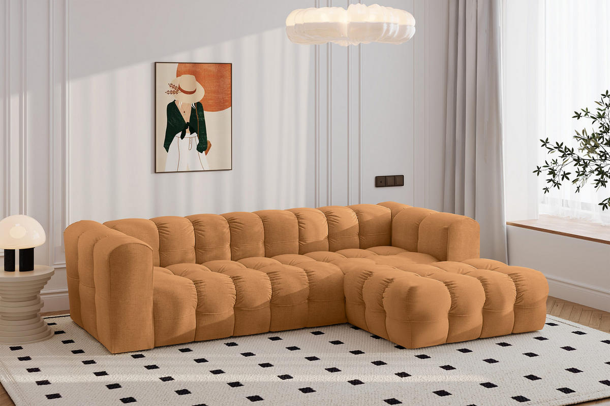 ECKSOFA L-form BALOO L, Chenille-Stoff Moly, Orange, Rechts - Orange, Holz (280/193cm) - Kaiser Möbel