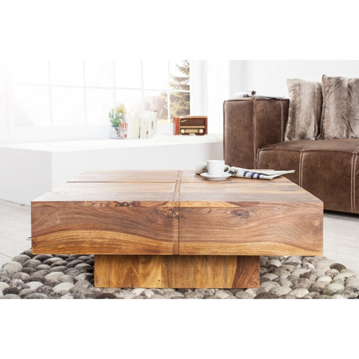 COUCHTISCH BOLT Sheesham Stone Finish 70 cm - Braun, Holz (70/70/35cm) - riess-ambiente