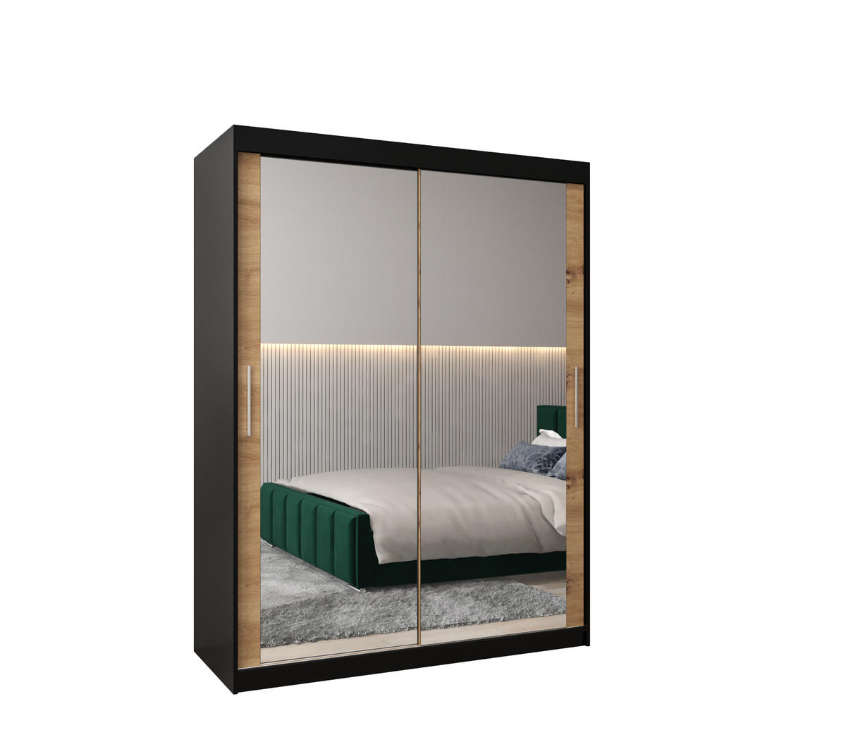 SCHWEBETÜRENSCHRANK 200/150/62 2-türig - Silberfarben/Schwarz, Holz/Kunststoff (150/200/62cm) - Abiks Möbel