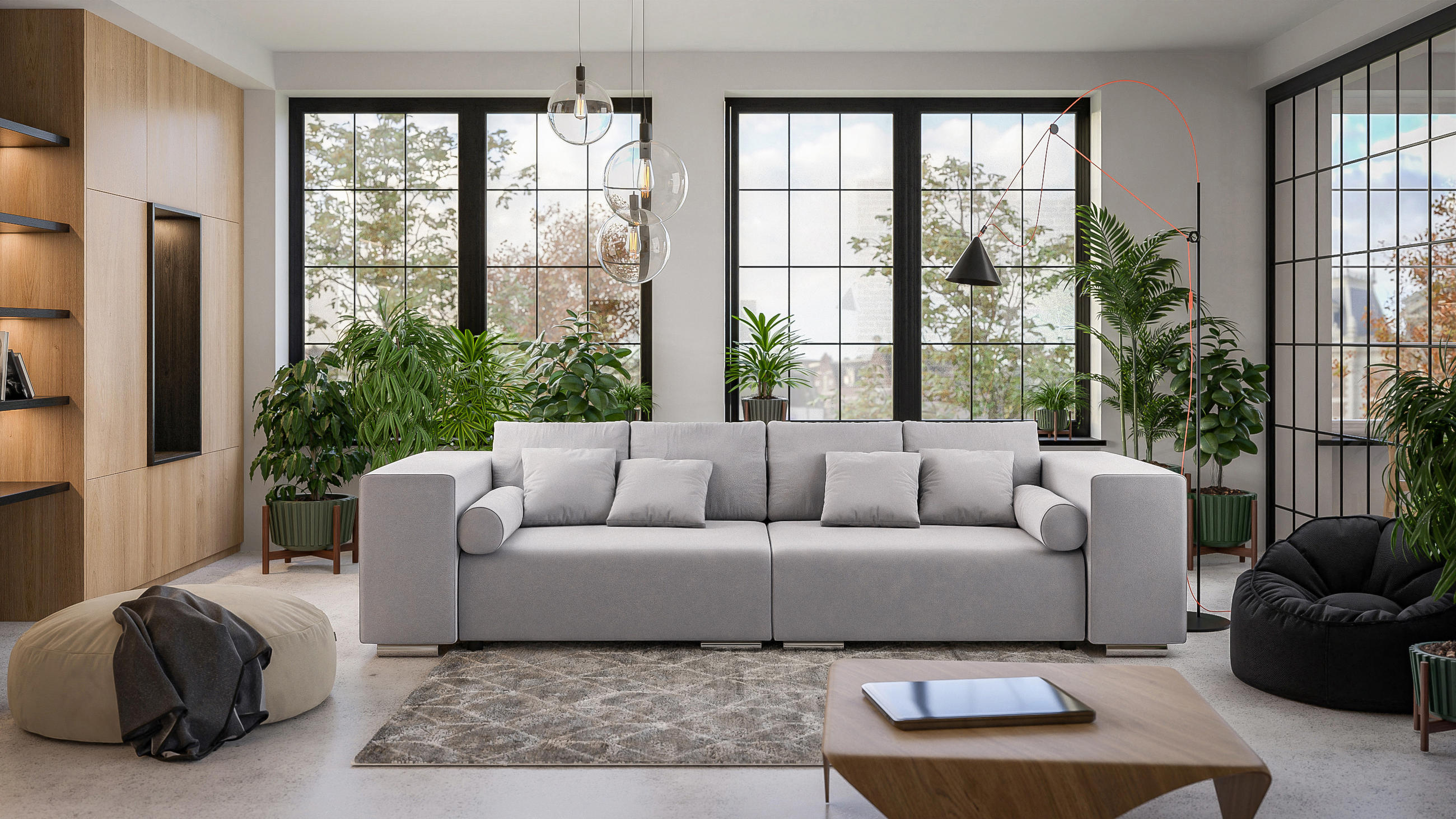 BIGSOFA Kami Microfaser Silber - Silberfarben/Schwarz, Kunststoff/Textil (290/80/110cm) - S-Style Möbel