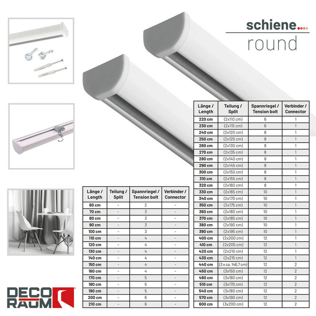 GARDINENSCHIENE 1-lauf Round - Weiß, Metall (240cm) - Deco-Raum