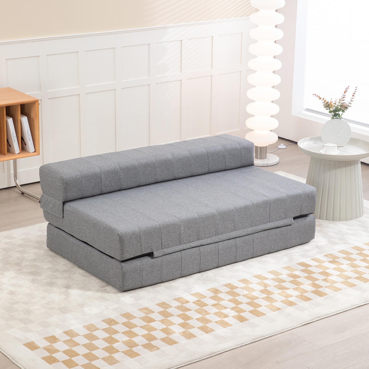 BODENSOFA 2-in-1 Klappbar Schlafsofa mit Leinenoptik für Wohnzimmer Grau - Grau, Textil (80/50/138cm) - HOMCOM