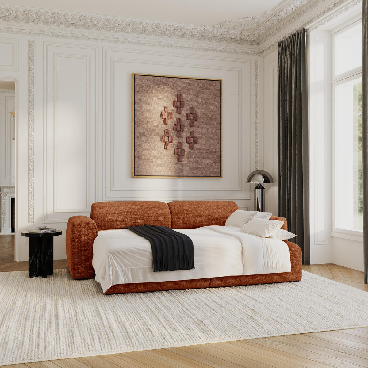 SCHLAFSOFA GERADE Geprägter Samt Terracotta 240cm - Dunkelorange/Terracotta, Textil (240/73/97cm) - Sia Home