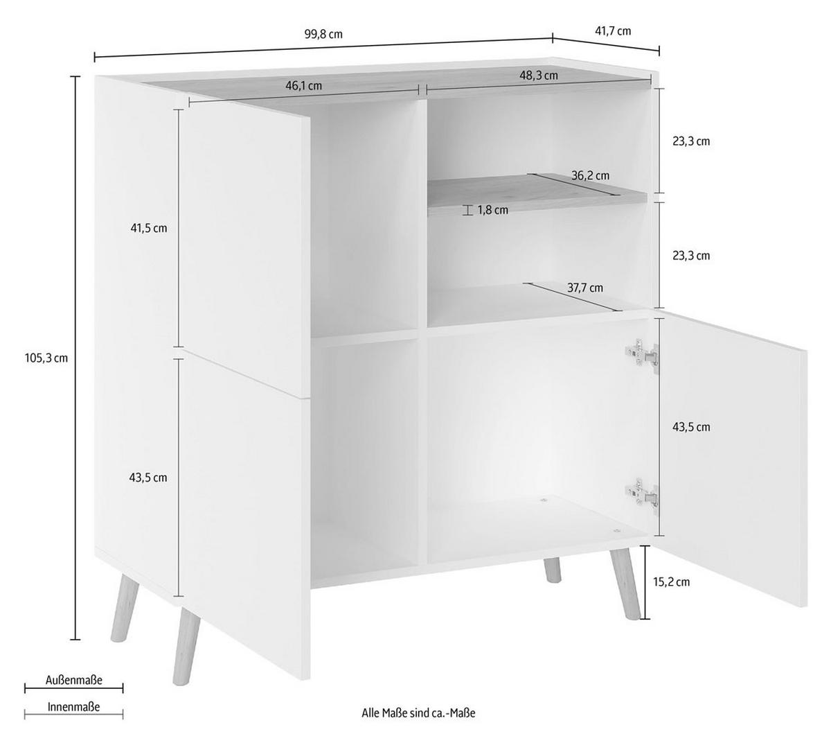 HIGHBOARD Scandi platingrau / Jackson Hickory 100 / 42 / 105 cm - Braun/Grau, Holz/Holzwerkstoff (100/105/42cm) - Feldmann-Wohnen