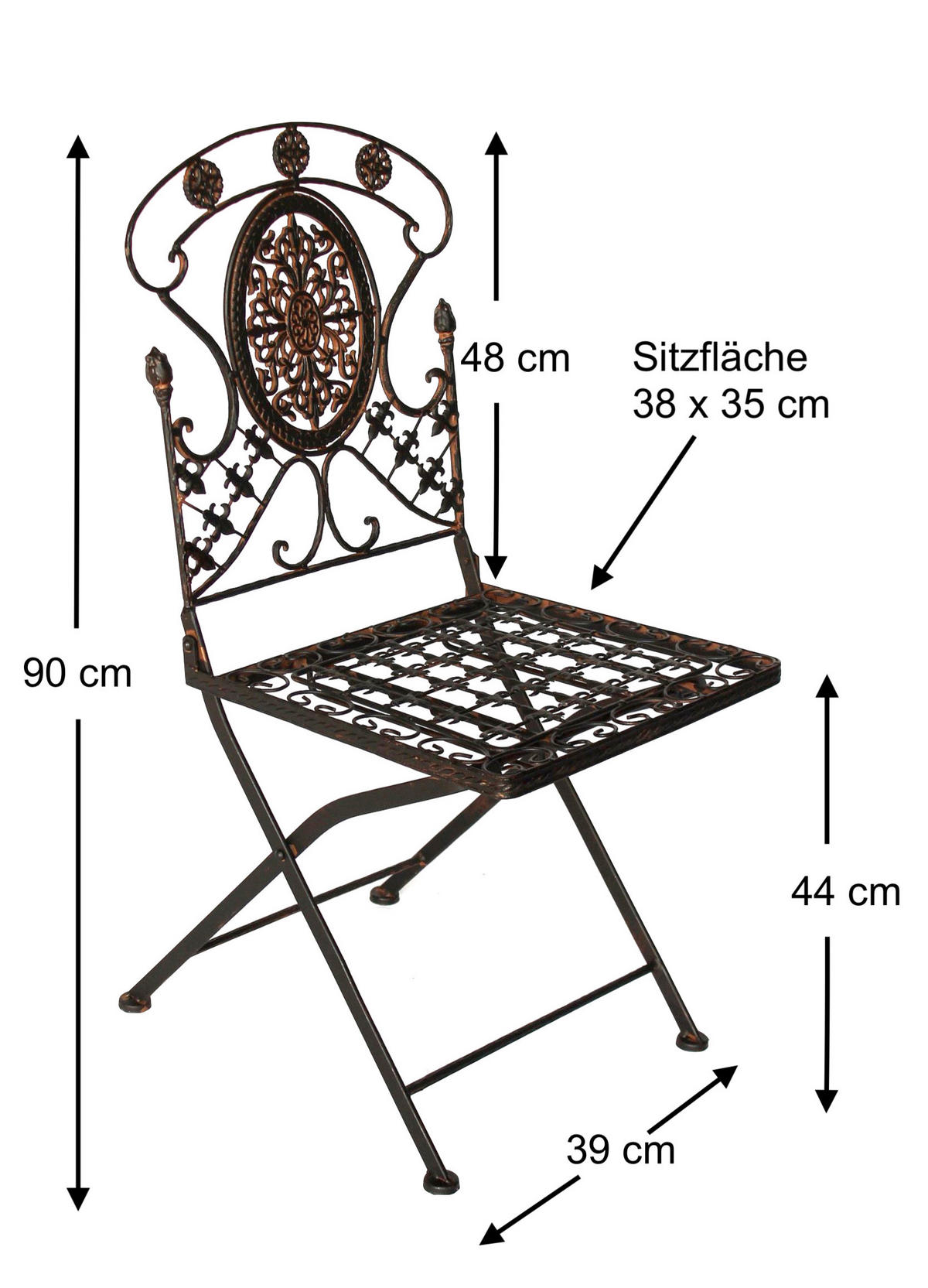 SITZGRUPPE Garten Metall Bistrotisch mit 2 Stühlen klappbar - Braun, Metall - DanDiBo