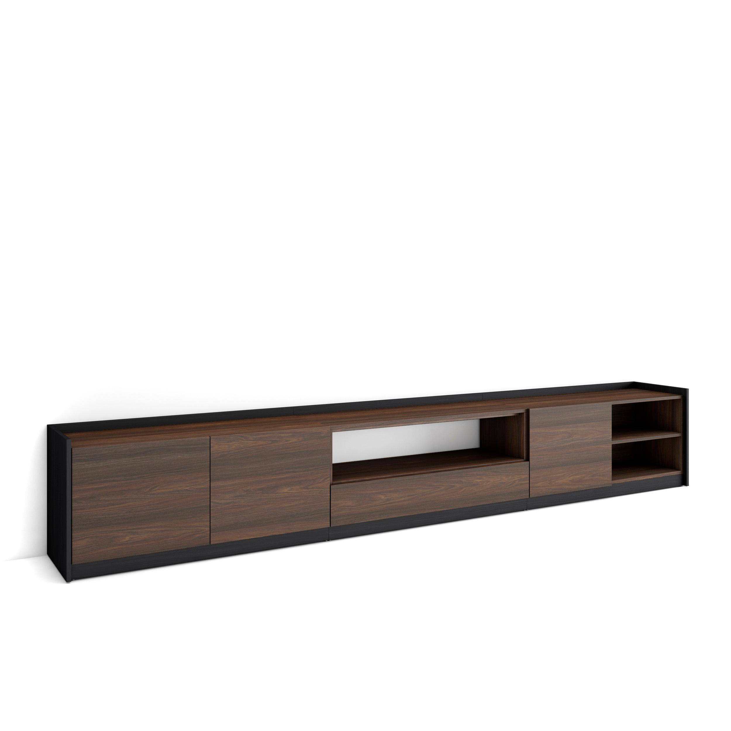 TV-SCHRANK, Lowboard, Dunkler Eiche und Schwarz, 310/37/50cm - Dunkelbraun, Holzwerkstoff (310/50/37cm) - Skraut Home