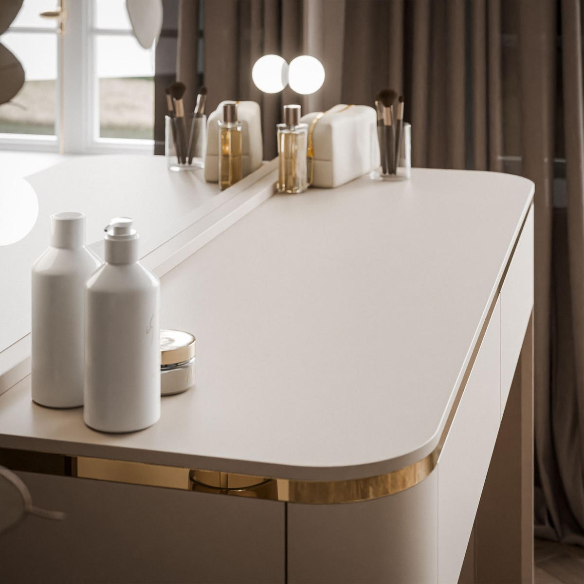 SCHMINKTISCH AVELINE ELITE mit Spiegel und LED-Beleuchtung - Kaschmir, Holzwerkstoff (110/80/40cm) - Lookway